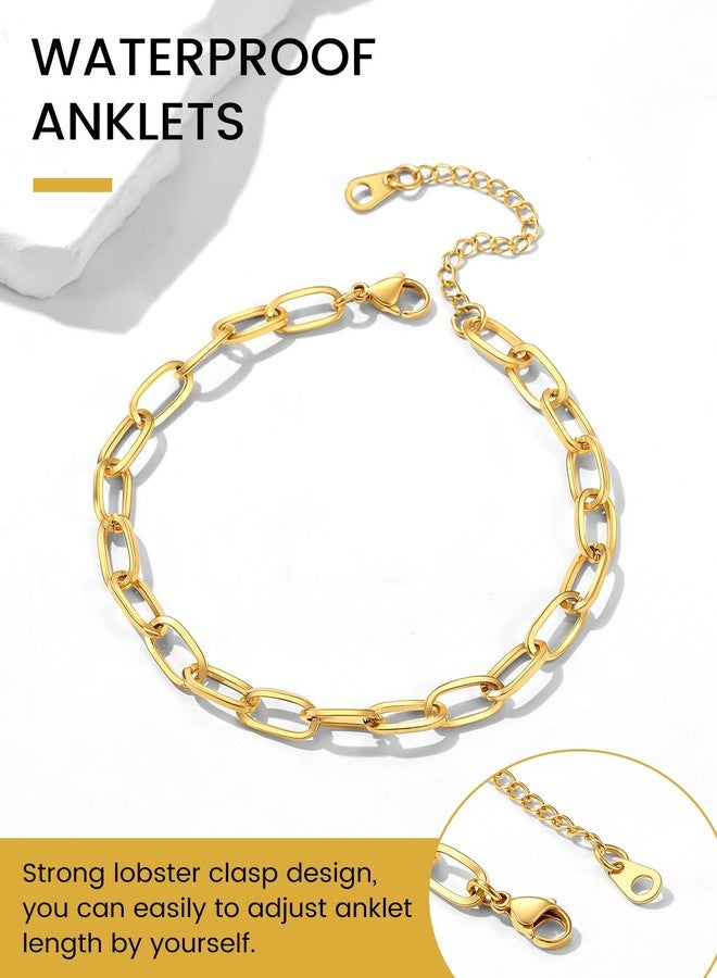 KeyStyle خلخال KeyStyle ذهبي عيار 14 قيراط بتصميم مشبك ورق للنساء، أساور كاحل من الفولاذ المقاوم للصدأ قابلة للتعديل بطول 8.5 بوصة + 2 بوصة، مجوهرات شاطئية مقاومة للماء لحفلات الزفاف والإجازات الصيفية - Image 4